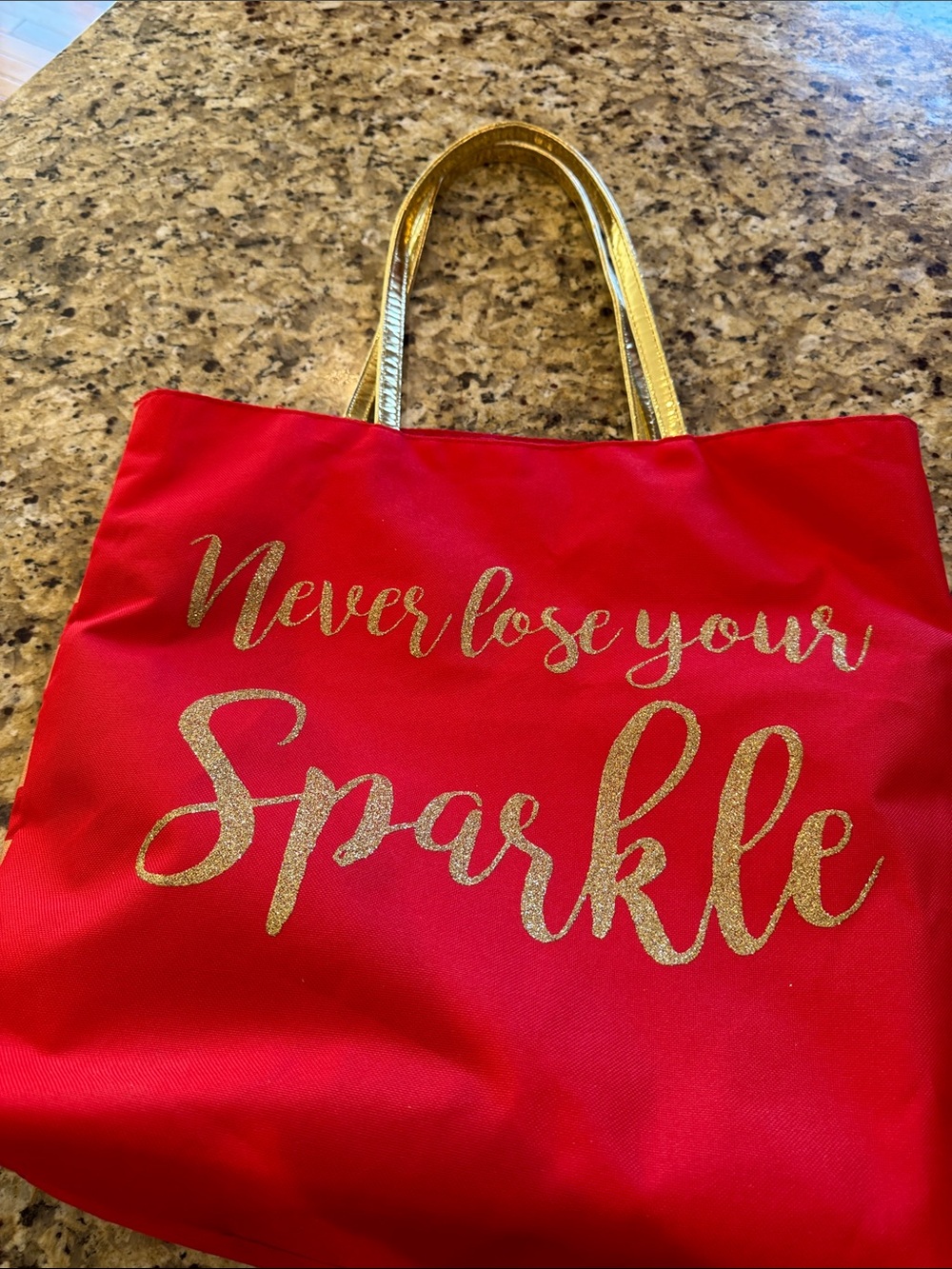 Never Lose Your Sparkle Red Tote Bag with Gold Accents